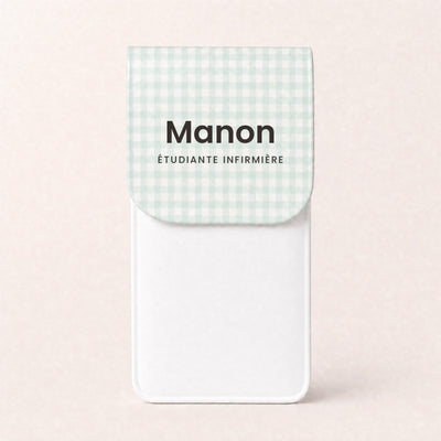 Pochette Vichy menthe personnalisée « Manon · Étudiante infirmière »